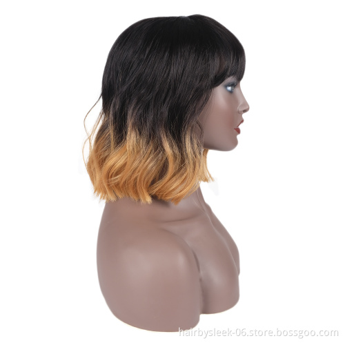 Ombre Synthetic Wig  Dark to orange Wig Short Natural Wave BOB front heat resistant loose with bangs short wig synthetic